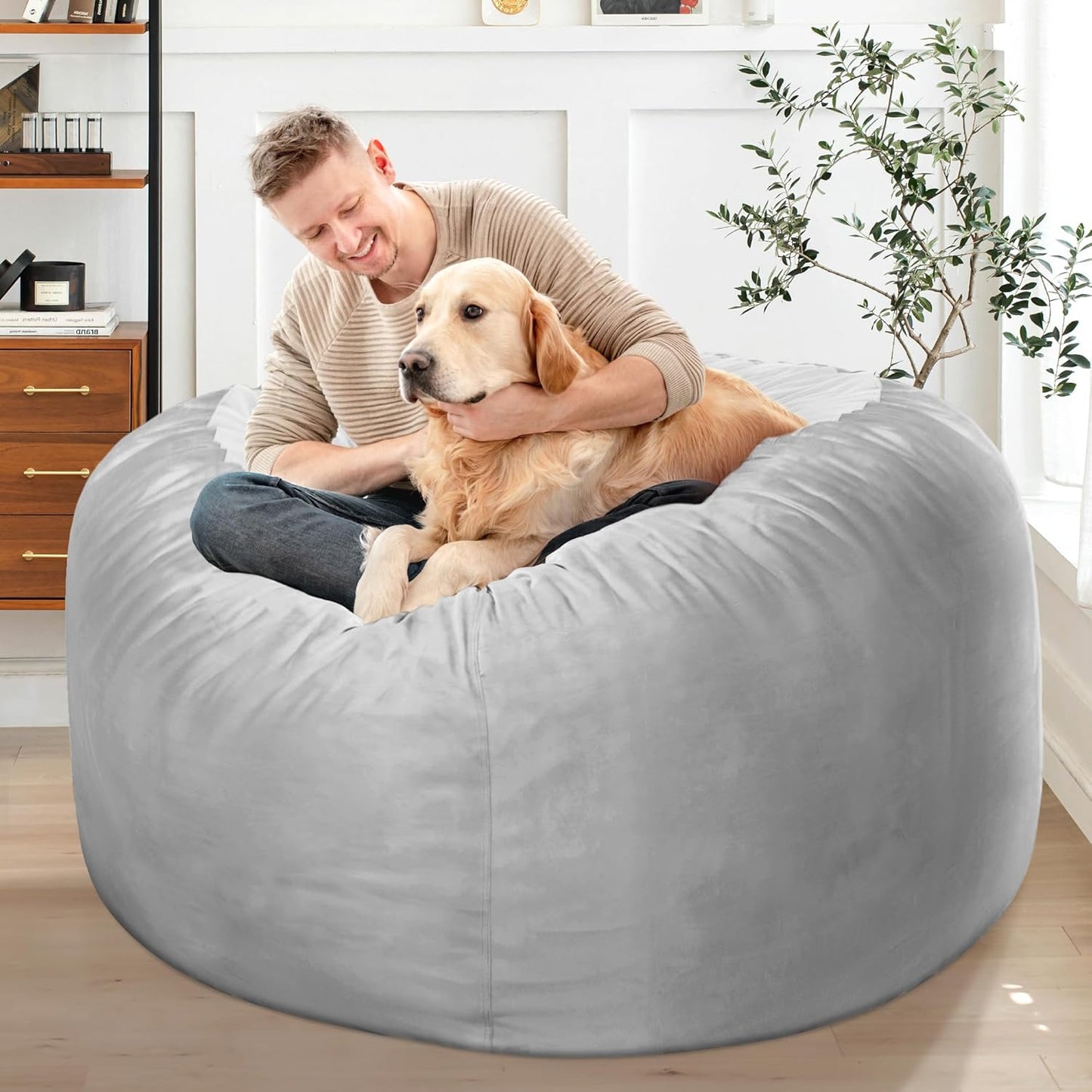 HABUTWAY Bean Bag Chair: Giant 4' Memory Foam Furniture Bean Bag Chairs for Adults with Microfiber Cover 4Ft (Light Grey)