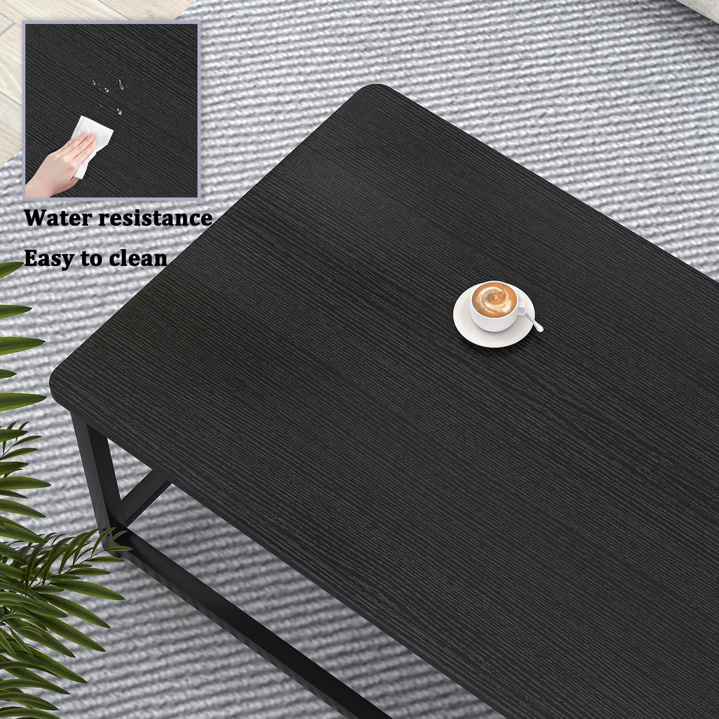 EXCEFUR Black Coffee Table, Rustic Wood Living Room Table with Storage Shelf, Modern Rectangle Center Table, 47 Inch