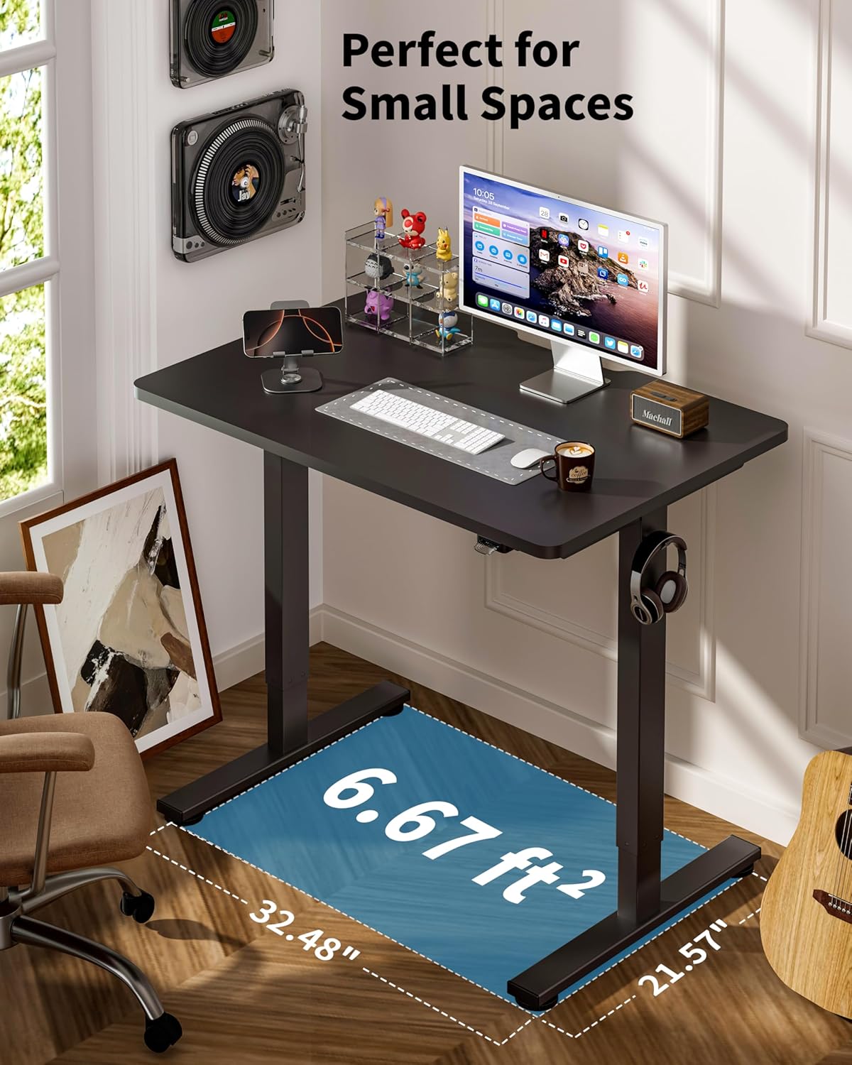Okin Small Electric Standing Desk, 40" x 24" Whole Piece Height Adjustable Black Sit to Stand Desk Computer Workstation for Home Office