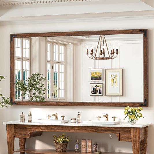 TokeShimi 72 x 36 Inch Wood Framed Bathroom Mirror for Over Sink, Dark Brown Walnut Wall Wood Vintage Farmhouse Mirror for Wall, Large Rustic Wooden Framed Vanity Mirrors(Horizontally or Vertically)
