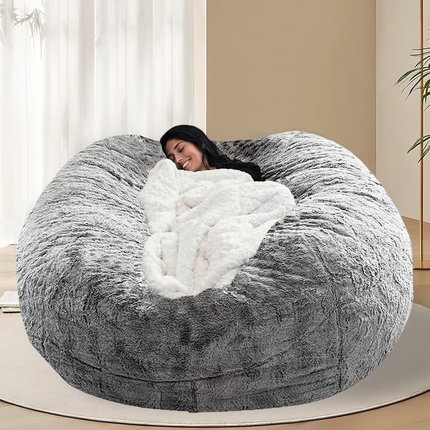 BCU 7FT Big Bean Bag for Adults Kids Without Filling Oversized Bean Bag Chair Cover for Stuffed Animal Storage, Grey