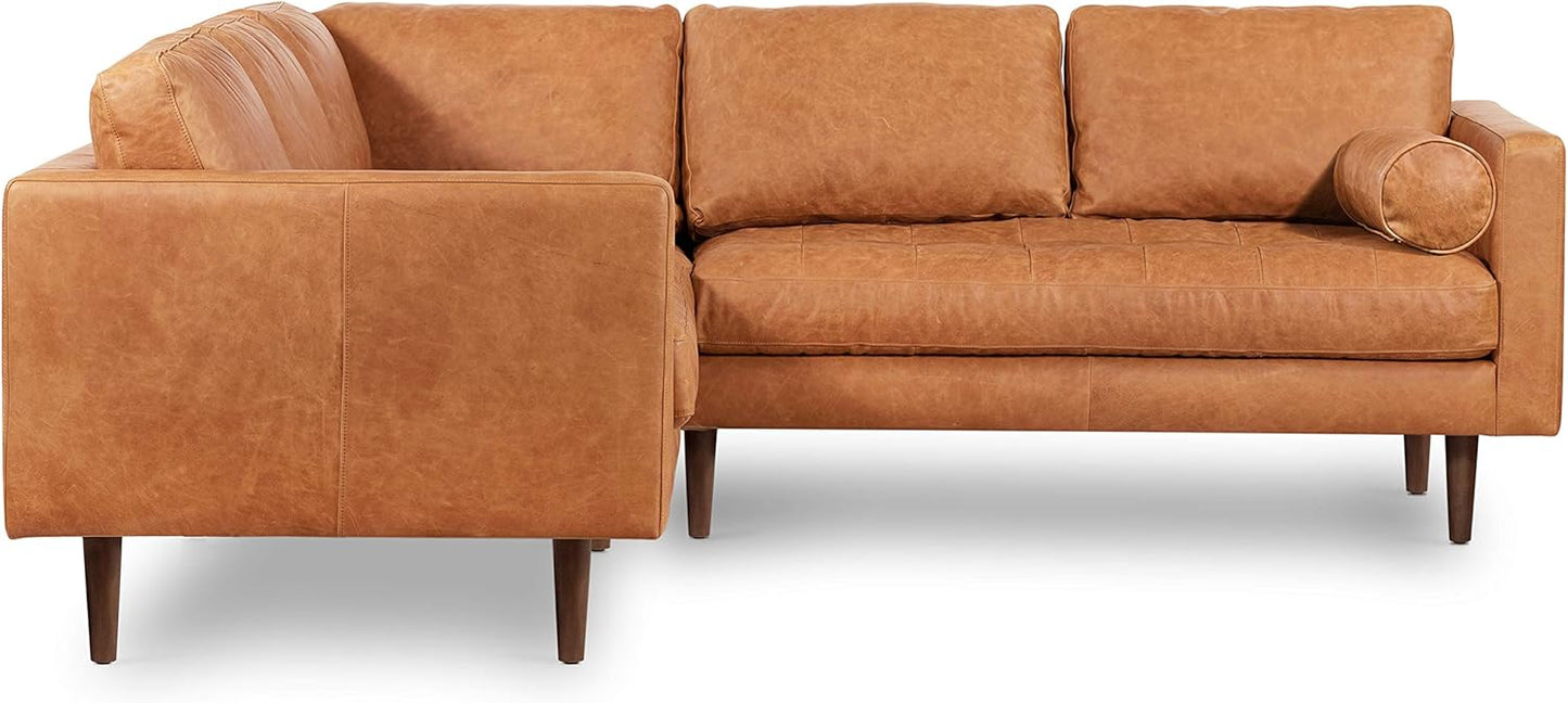 POLY & BARK Napa Leather Corner Sectional Sofa in Full-Grain Pure-Aniline Italian Tanned Leather in Cognac Tan