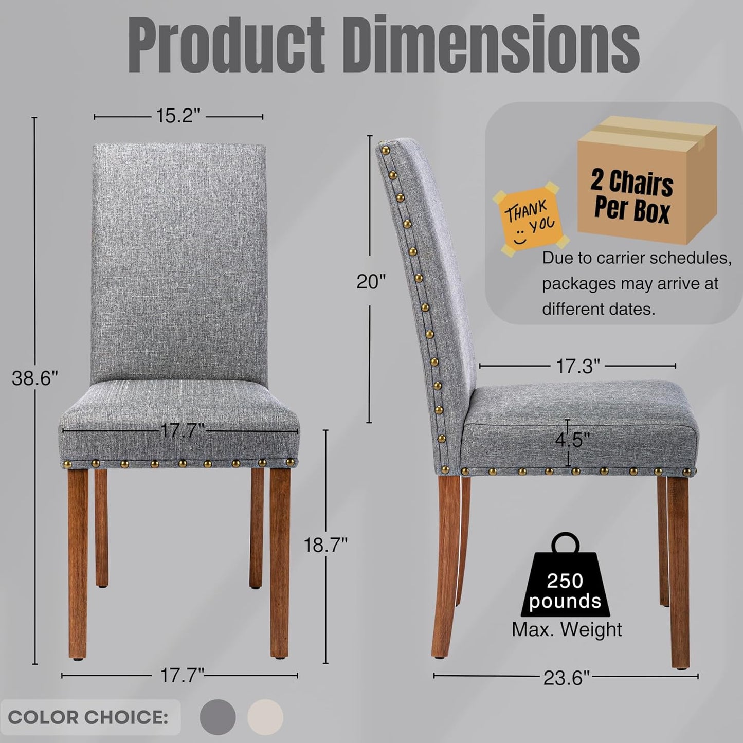Parsons Kitchen Dining Chair Set Room Modern Upholstered Stylish Fabric High Back with Bronze Nailhead Trim