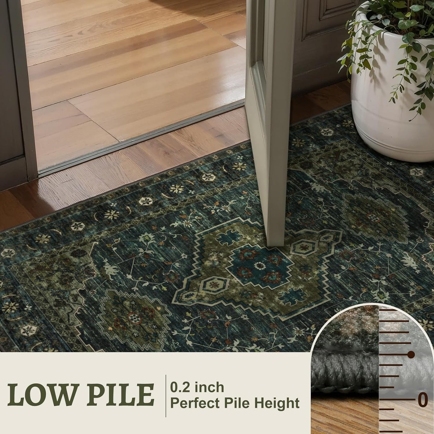 Tangsoo 5x7 Area Rug Washable Rug for Living Room, Vintage Indoor Non Slip Large Area Rugs, Print Distressed Rust Carpet, Soft Low Pile Foldable Floor Rug for Bedroom Dining Room Dorm Olive Green