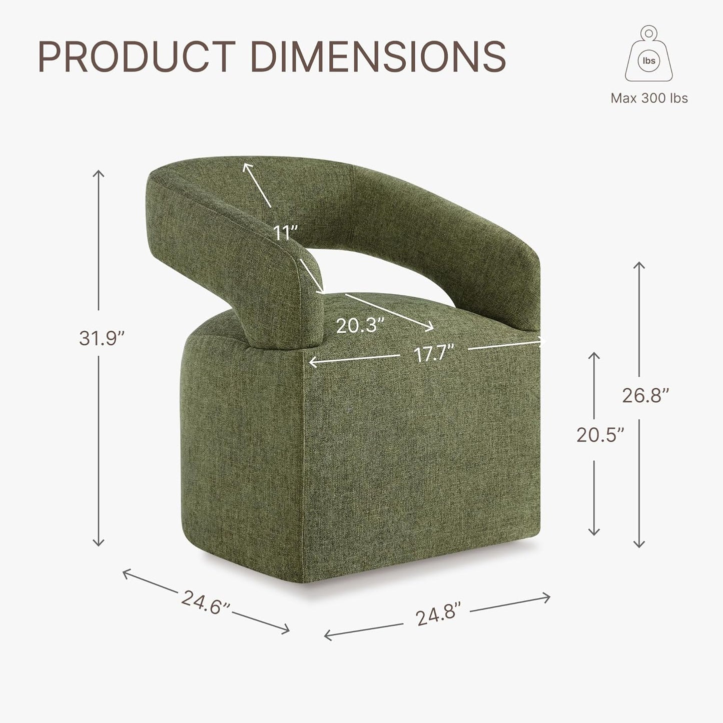 Upholstered Dining Chairs with Removable Casters Barrel Side Armchair with Rollers for Diningroom Bedroom Livingroom Reading Room, Green, 4PCS