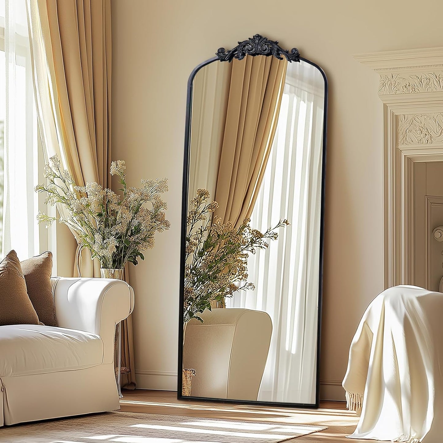 AIXI HOME Antique Black Arch Full Wall Mirror, 71"x30" Elegant Rectangle Vintage Mirror with Ornate Frame, Baroque Inspired Home Decor for Bathroom Vanity Bedroom Entryway
