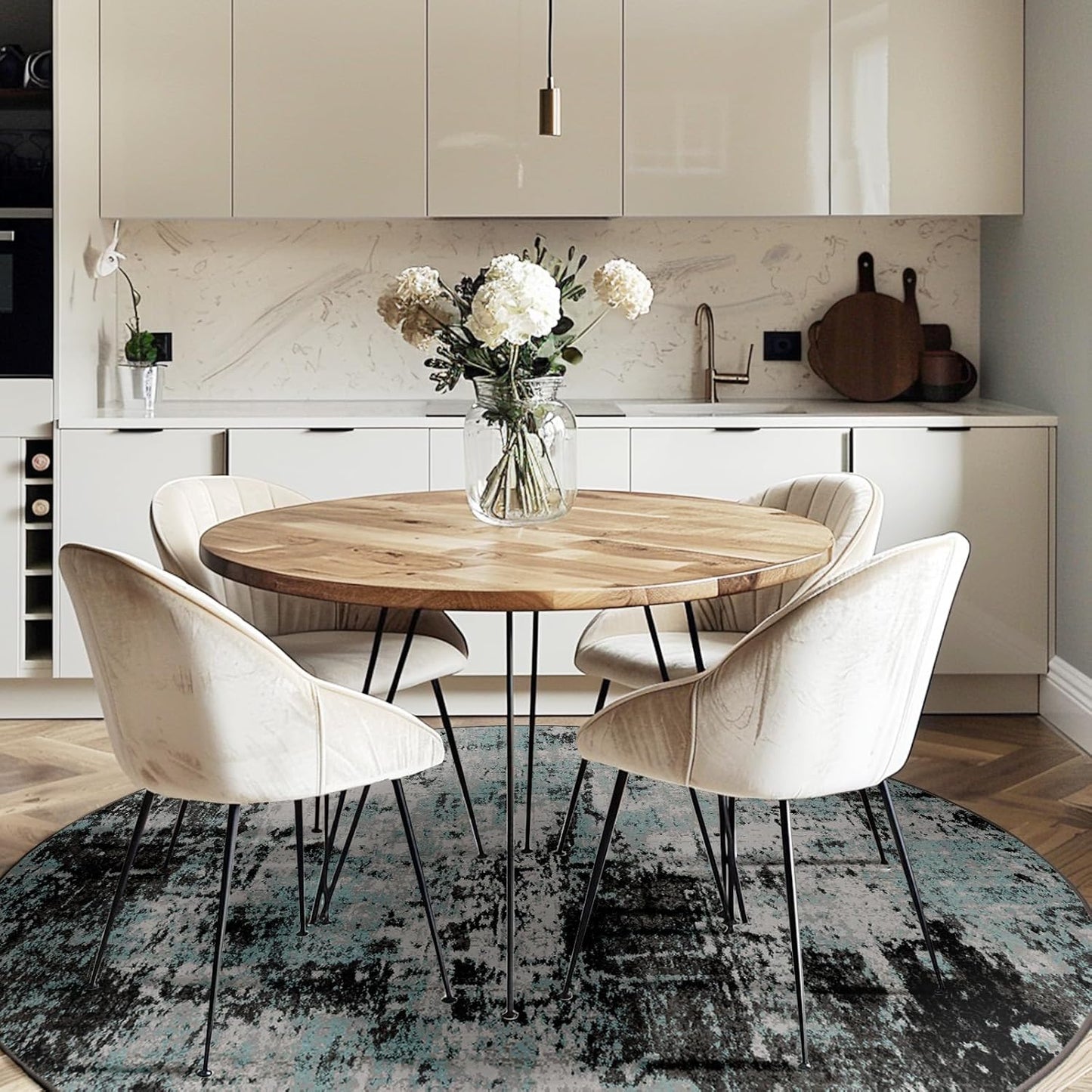 Washable Area Rugs 6ft Non-Slip Modern Abstract Soft for Living Room Entryway Bedroom Nursery, Print Pattern, Blue Black Teal