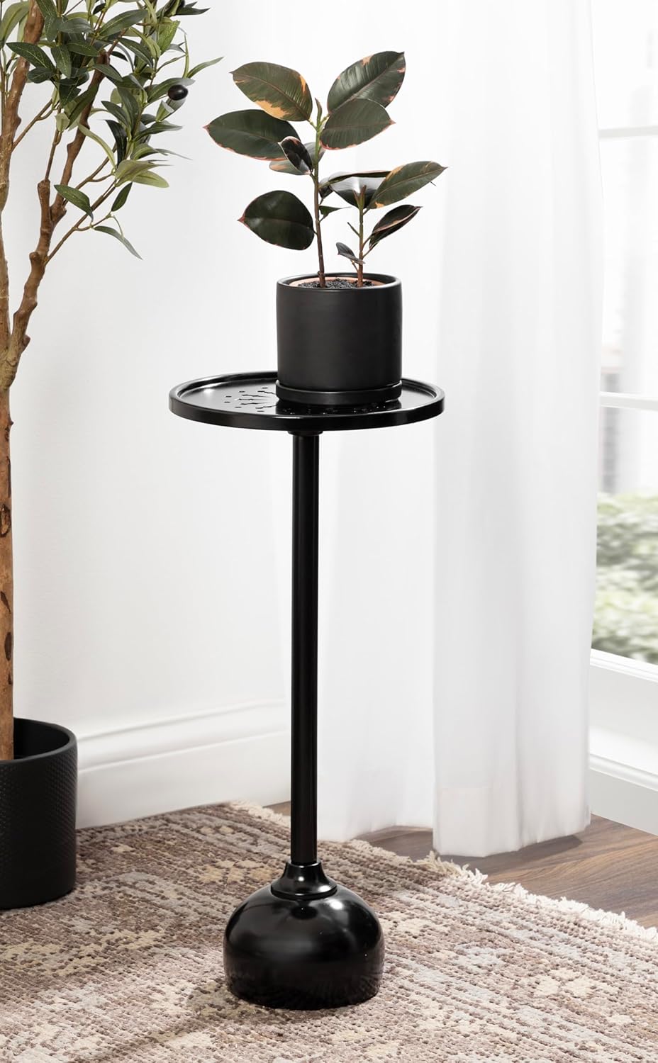 Kate and Laurel Miki Modern Pedestal Drink Table, 10 x 10 x 23, Black, Decorative Accent Patio Table for Use as Plant Stand Indoors or Outdoors or as a Living Room Martini Table