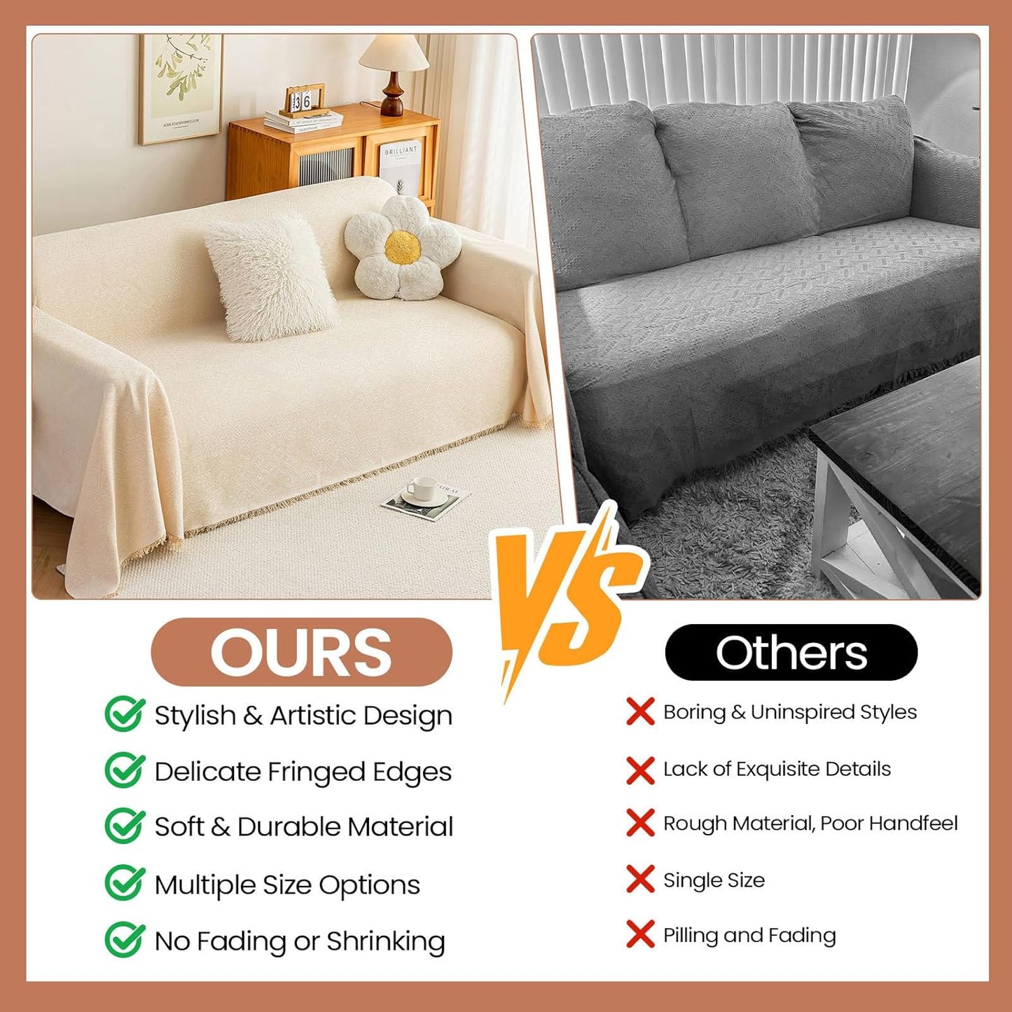 STACYPIK Thick Beige Jacquard Floral Couch Cover for Dogs, Washable Boho Couch Covers, Non Slip Couch Sofa Cover, Couch Cover 3 Cushion Sofa with Tassels, Furniture Protector for Living Room-71X134IN