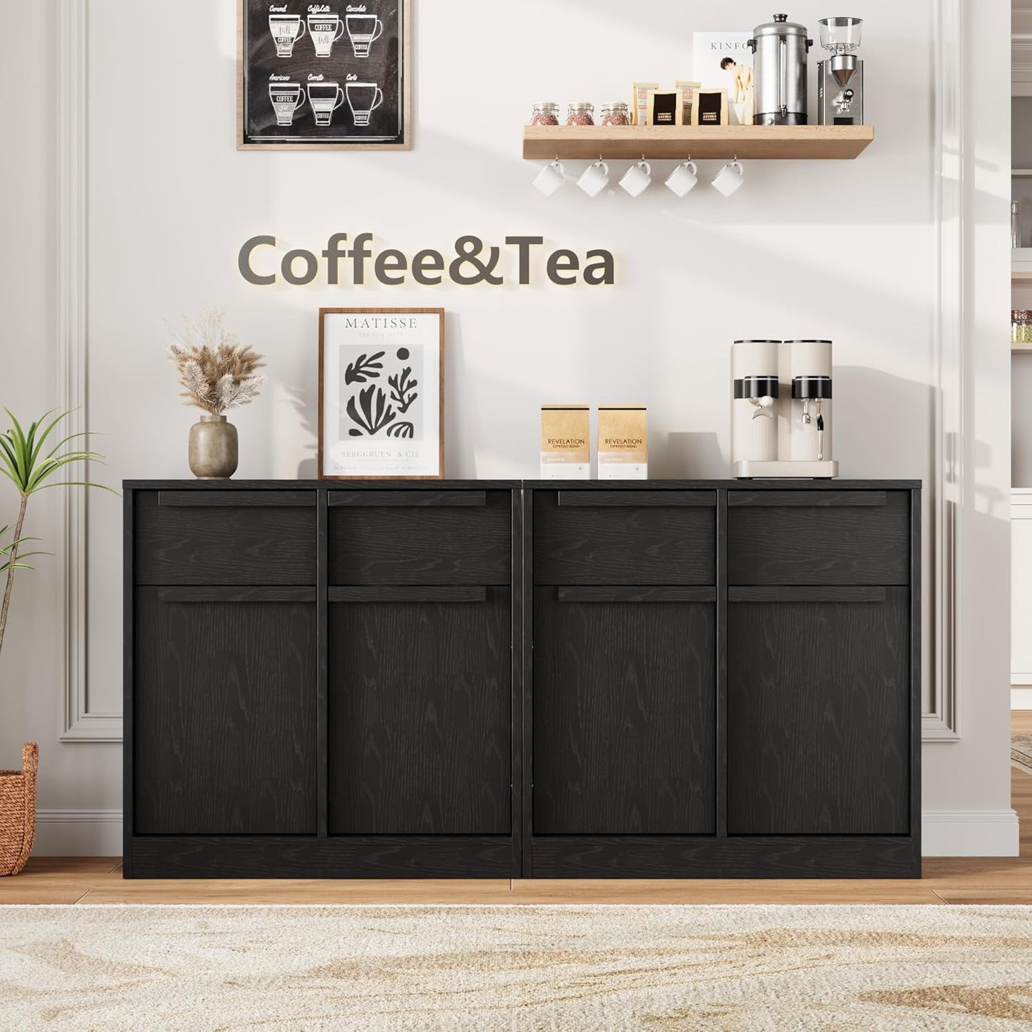 GarveeHome Sideboard Buffet Cabinet with 2 Drawers, 31.5" Large Coffee Cabinet with Storage, Modern Storage Buffet Table for Kitchen Dining Room, Living Room (Black, 2 Doors & 2 Drawers)