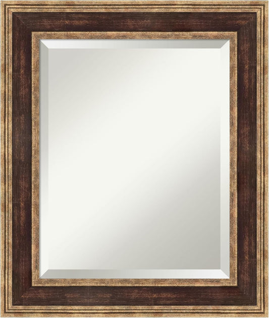 Amanti Art Bronze Bathroom Mirror for Over Sink, 26x22 Ridge Light Bronze Rectangle Vanity Mirror, Small Traditional Frame, Hangs Horizonally and Vertically, Bathroom Wall Decor, Beveled Edge