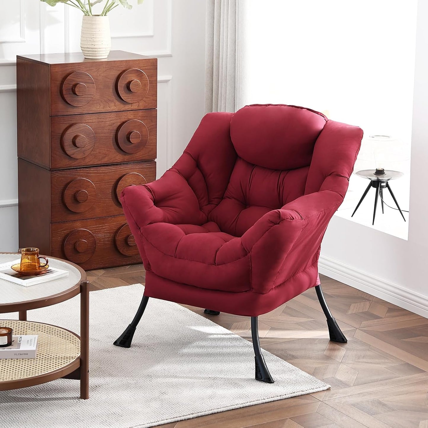 Lazy Chair, Reading Armchair, Large Modern Lounge Accent Chair, Leisure Sofa Chair for Living Room, Bedroom, Dorm Room (Burgundy)