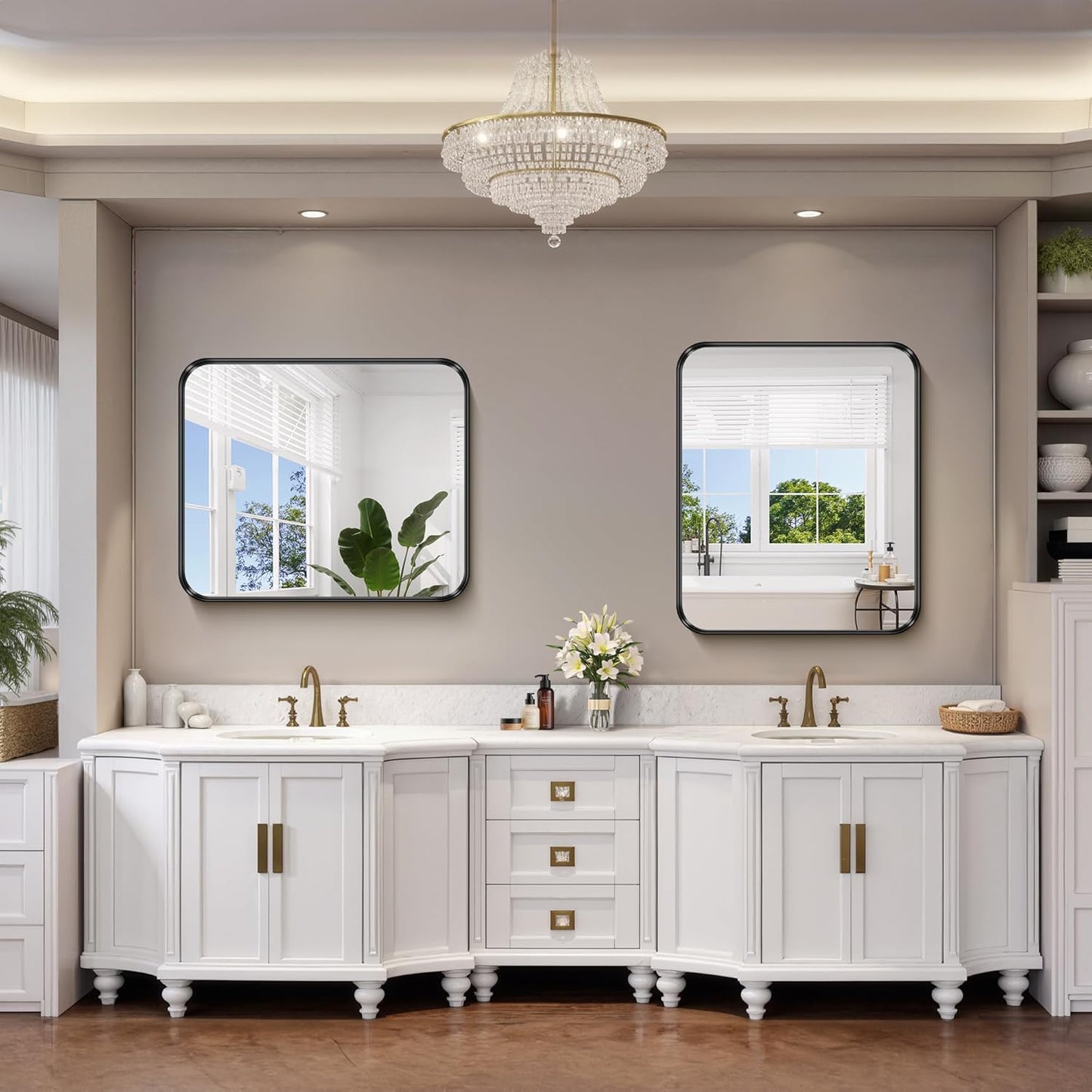 FORBATH 30x36 Inch Bathroom Mirror, Brushed Black Deep Frame Wall Mirror with Rounded Corners, Anti-Rust Tempered Glass for Modern Farmhouse Vanity (Horizontal/Vertical)