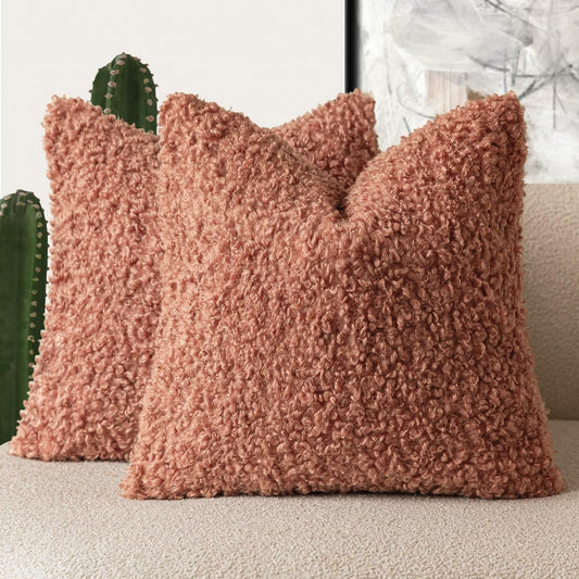 Foindtower 2 Pieces 18x18 Inch Dusty Pink, Faux Fur Throw Pillow Cover Accent Sherpa Furry Pillow Covers Fuzzy Soft Pillowcases Cozy Sheepskin Decorative Fleece Cushion Case for Bed Couch Living Room