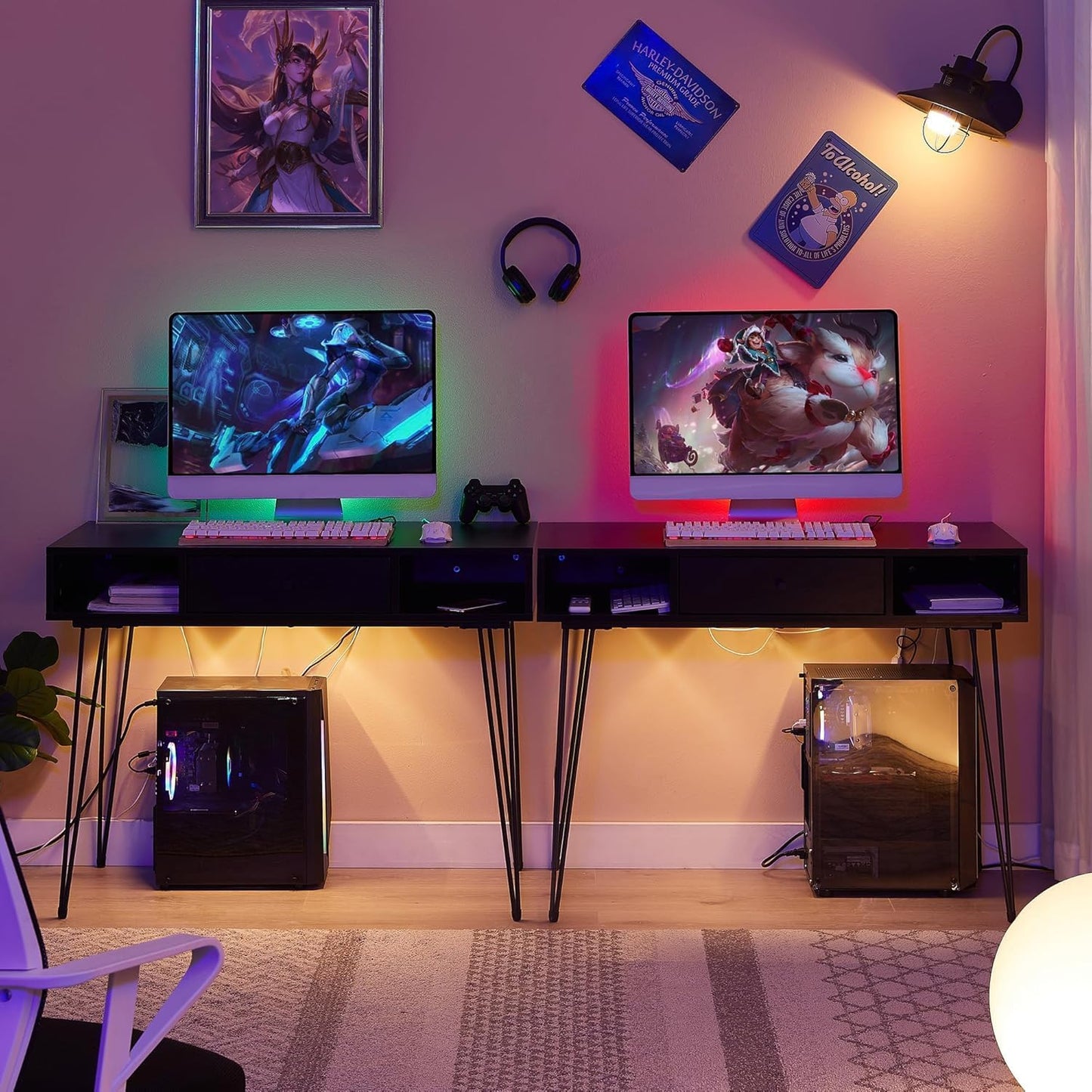 VECELO 39.3" Home Office Work Table with Drawers,Computer Desk with Hairpin Leg for Writing/Study,Classic Black