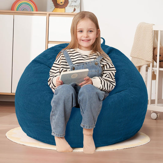 HABUTWAY 2 FT Bean Bag Chair,Giant Bean Bag Chairs,Big Bean Bags with Memory Foam Filled, Large Beanbag Chairs with Soft Corduroy Cover-Dark Blue
