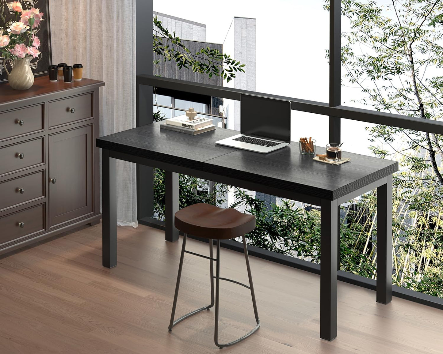 47.2 Inch Small Computer Desk, Home Office Desk, Modern Table for 2 Person Kids Student Gaming Computer Desk, Simple Office Table for Work,Craft,Writing,Studying, Etc., Black.