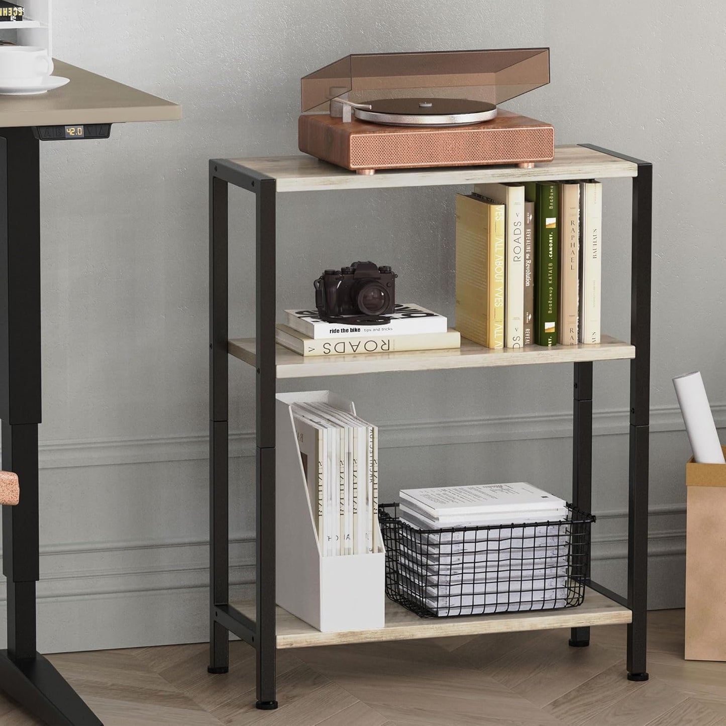 3-Tier Side Table Set of 2, Small End Table, Sofa Side Table for Narrow Spaces, Slim End Table, Nightstand Table, for Living Room Bedroom Office, Greige