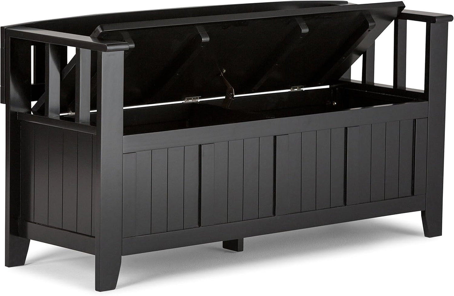 SIMPLIHOME Acadian Entryway Storage Bench - 48 inch Wide Solid Wood Hallway Seat in Black, Transitional Bench for Entryway or Living Room with Lift-Up Lid and Spacious Storage