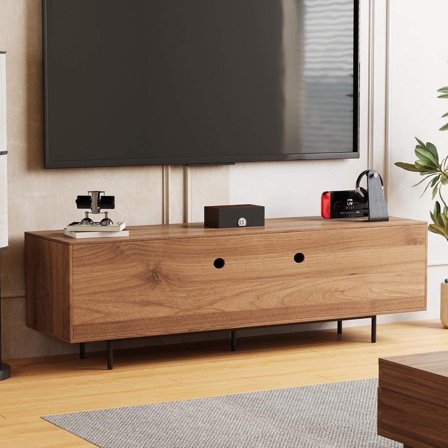 Modern TV Cabinet for 70-inch TV, TV Table with Large Storage Space, TV Cabinet Media Console for Living Room and Bedroom, 180 cm, Walnut Color (70.87“)