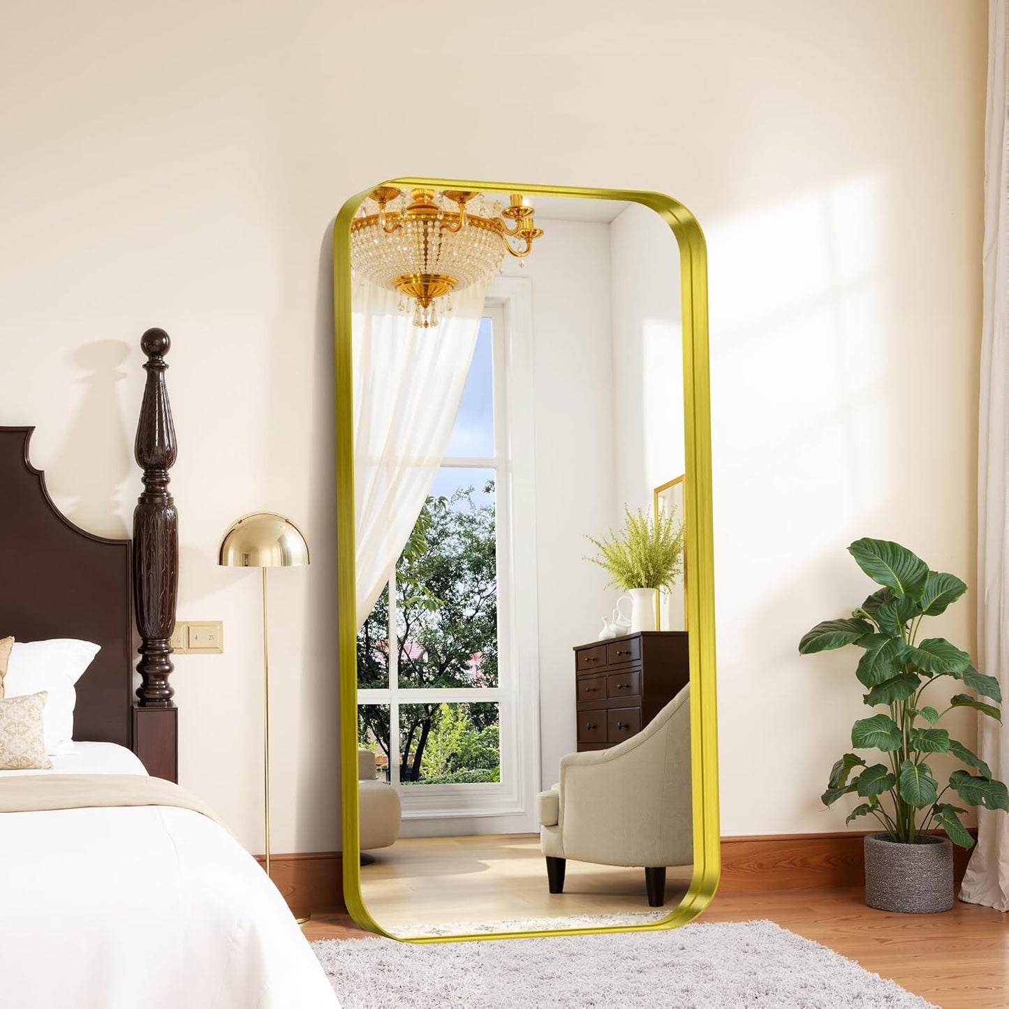 FORBATH 60x30 Inch Large Bathroom Mirror for Double Sinks, Brushed Gold Deep Frame Wall Mirror with Rounded Corners, Anti-Rust Tempered Glass for Modern Farmhouse Vanity (Horizontal/Vertical)