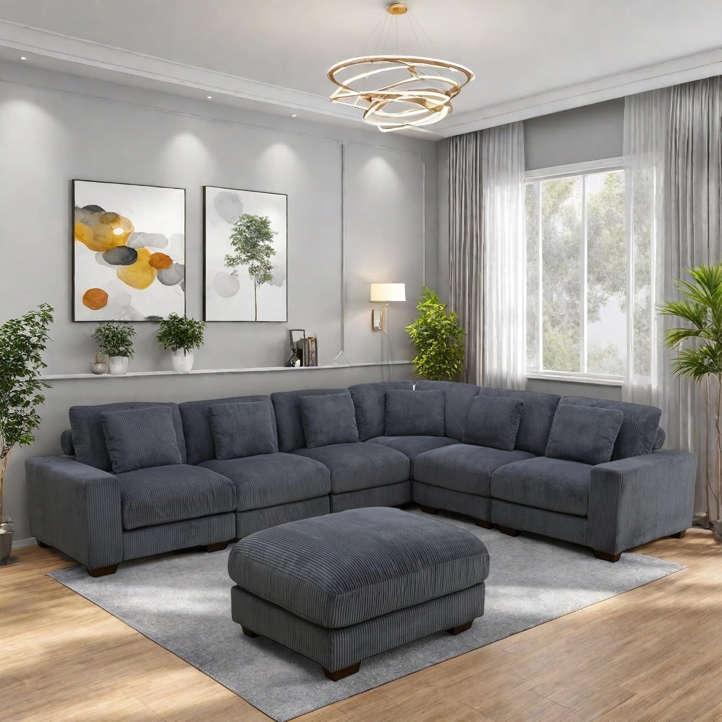 L Shaped Sectional Couches for Living Room, Stylish Sectional Loveseat Sofa with Ottoman & Deep Seats, Living Room Furniture Home Sofa for Adults, Steel Gray