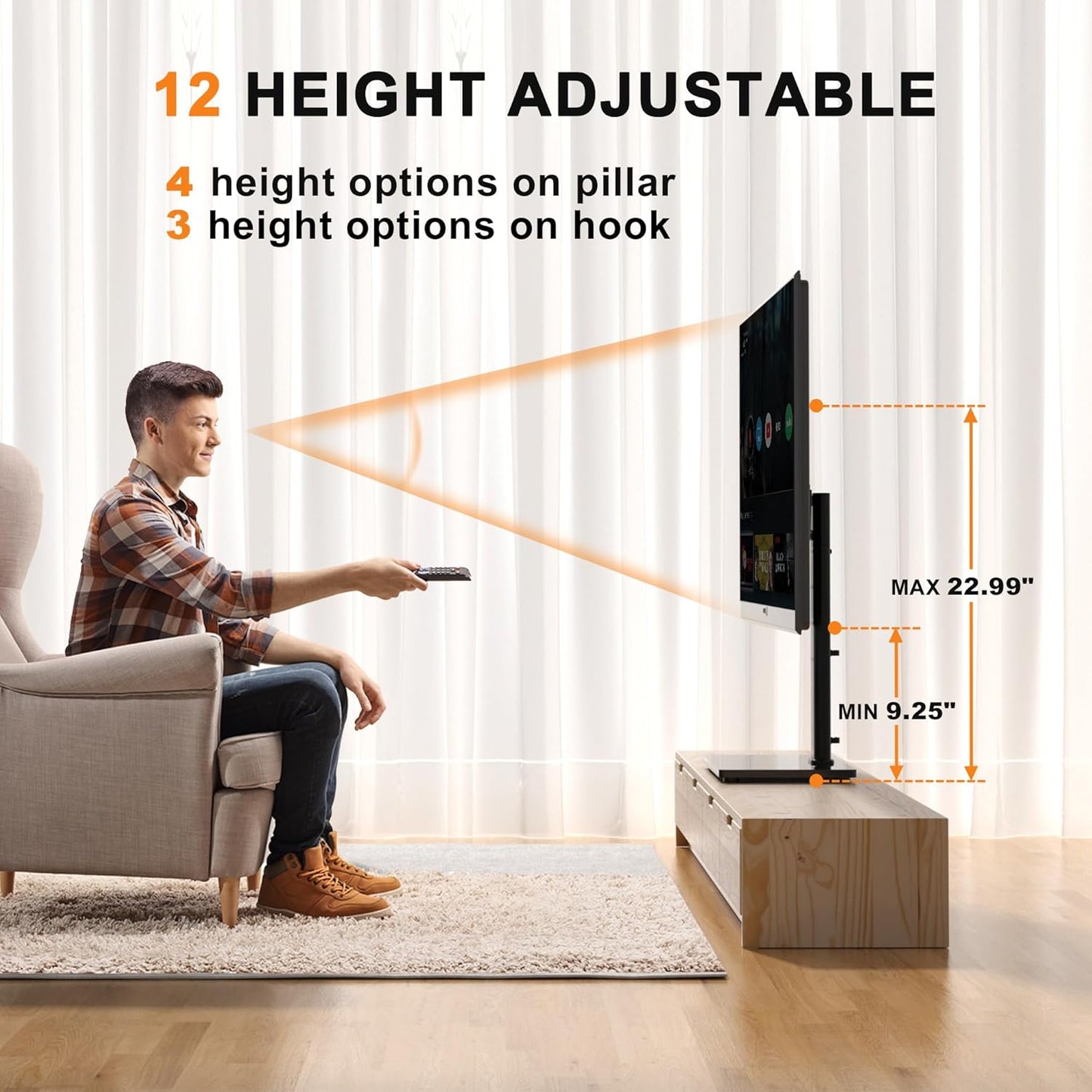 Universal Swivel TV Stand Base Table Top TV Stand for 32-75 Inch TVs 60 Degree Swivel, 12 Height Adjustable Monitor Mount Stand, Max VESA 600x400mm,Holds up to 99lbs TS204
