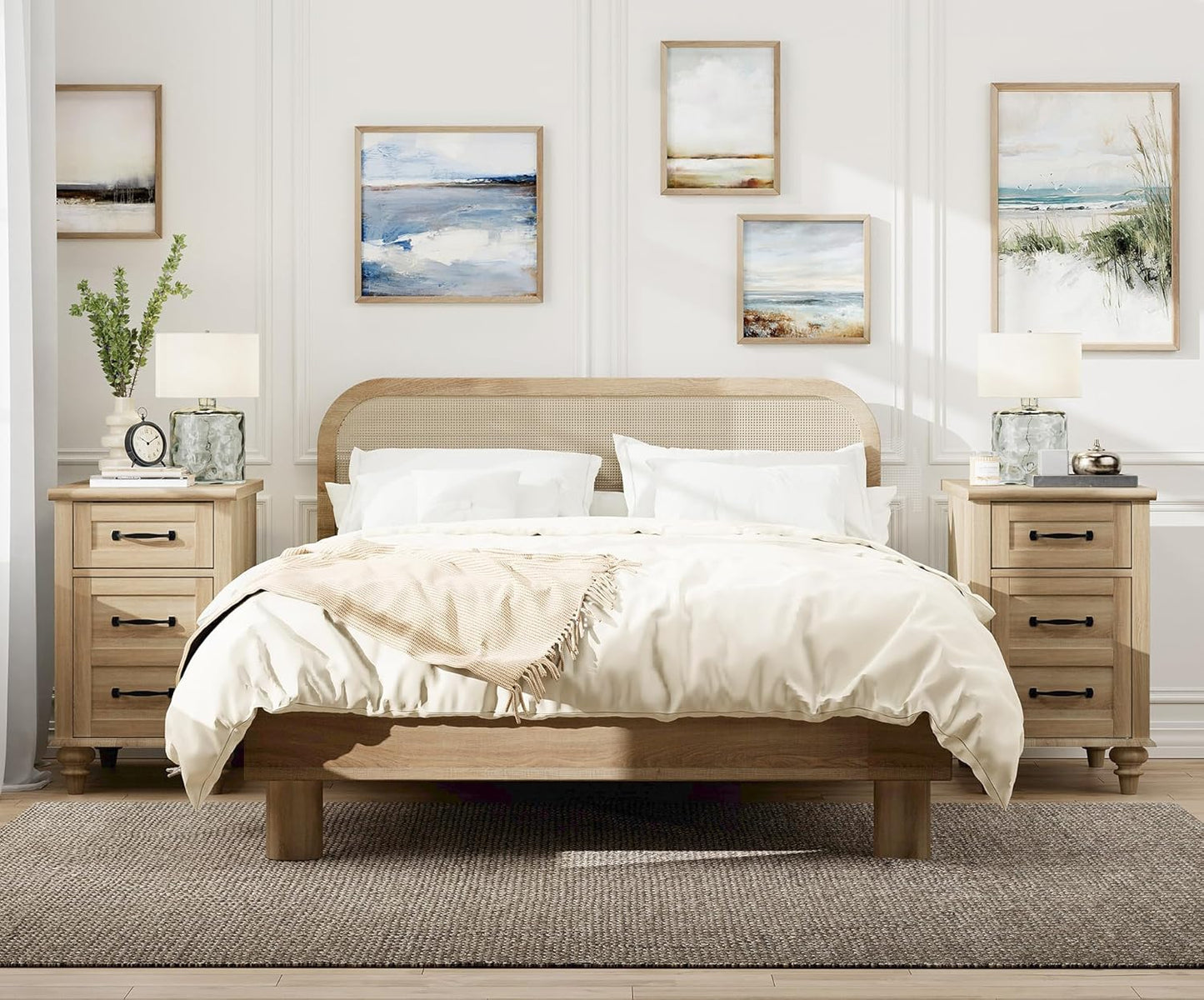 WAMPAT Set of 2 End Tables with Charging Station, Wooden Side Table with Drawer & Storage Cabinet, Farmhouse Nightstands with Power outlets USB Ports for Living Room & Bedroom, Oak