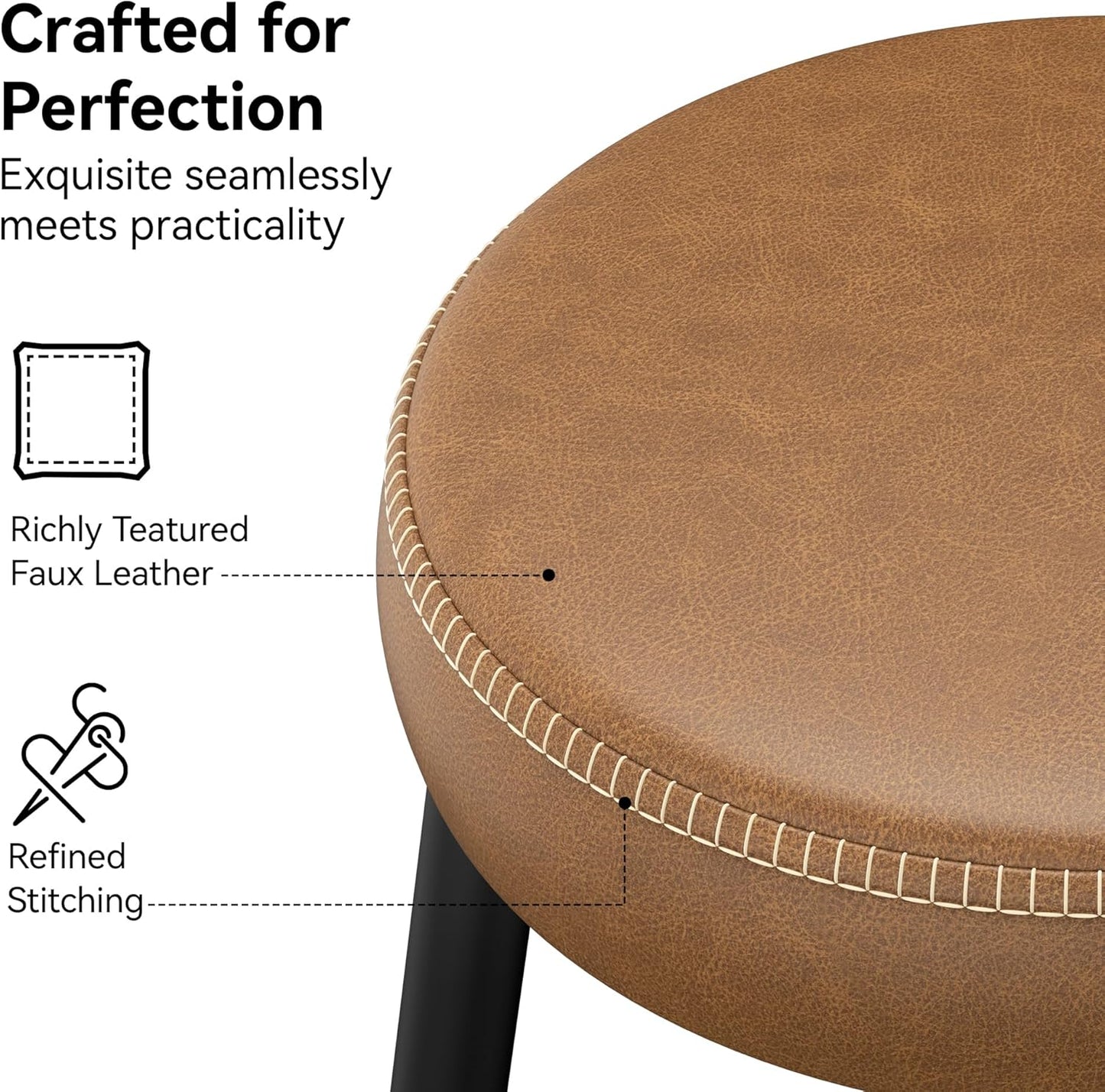 Counter Height Bar Stools, 26" H Backless Bar Stools Set of 6, Upholstered Faux Leather Kitchen Counter Stools, Mid Century Modern, Kitchen Island Home Bar, Pub, Caramel Brown