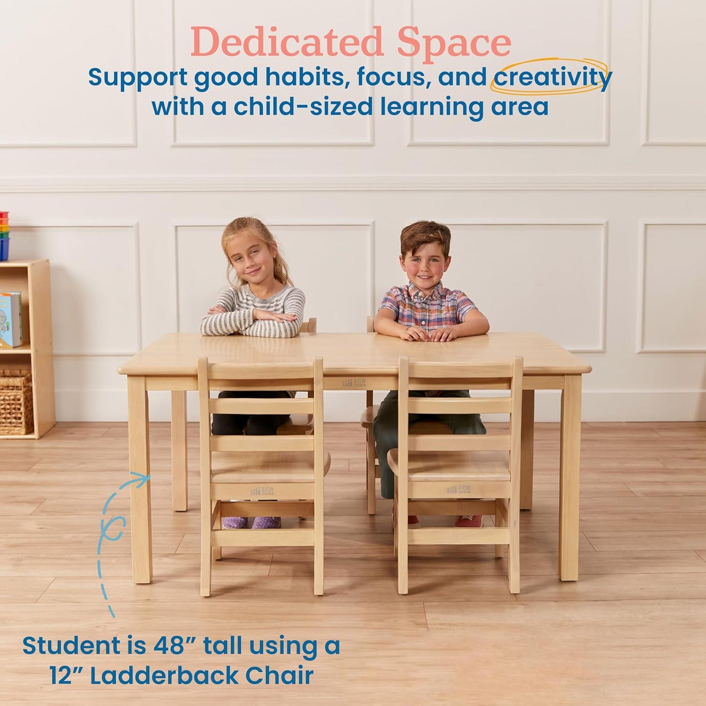 ECR4Kids 30in x 48in Rectangular Hardwood Table with 22in Legs, Kids Furniture, Antique White