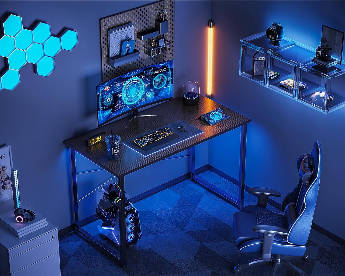 ODK 40 Inches Small Computer Desk, Home Office Desk for Small Spaces, Writing Desk with Headphone Hooks, Black