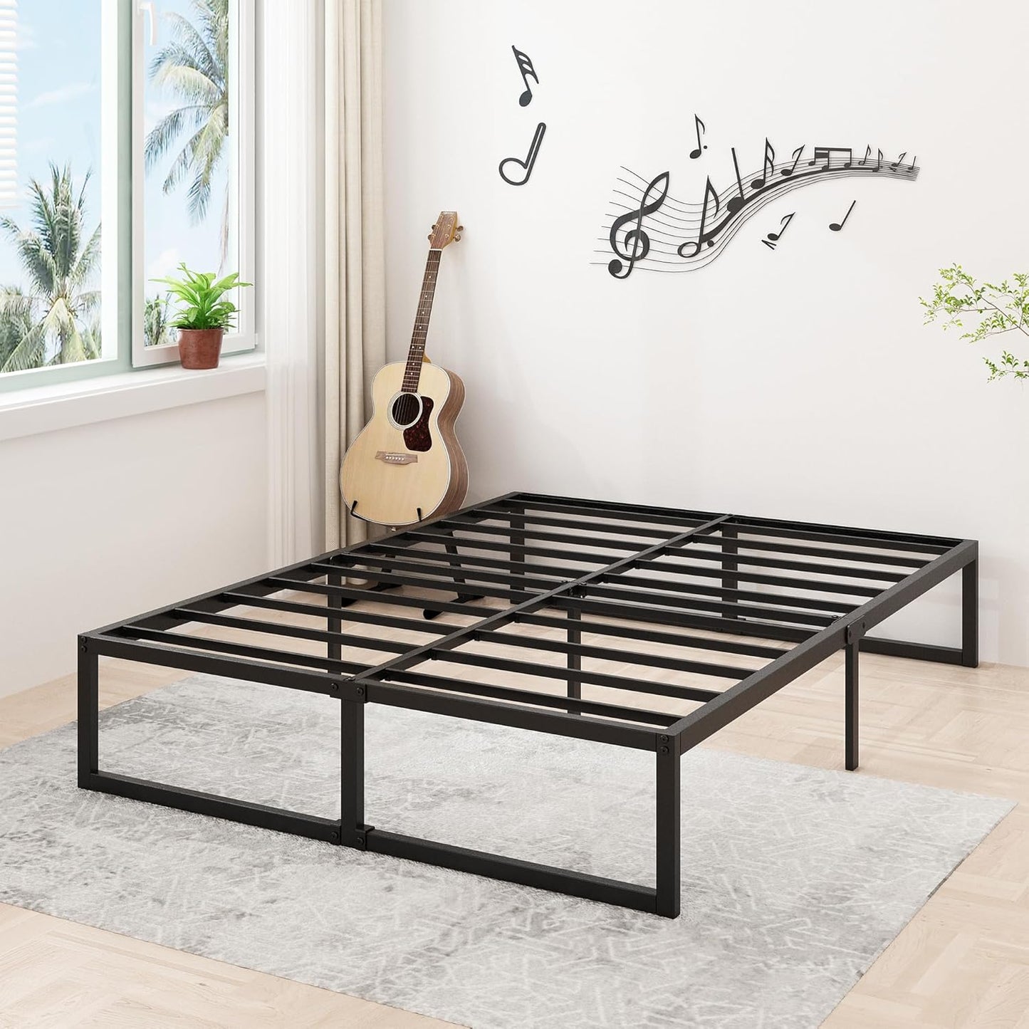16 Inch California King Bed Frames No Box Spring Needed Heavy Duty Metal Cal King Platform for Mattress Foundation, Noise Free, Easy Assembly, Black