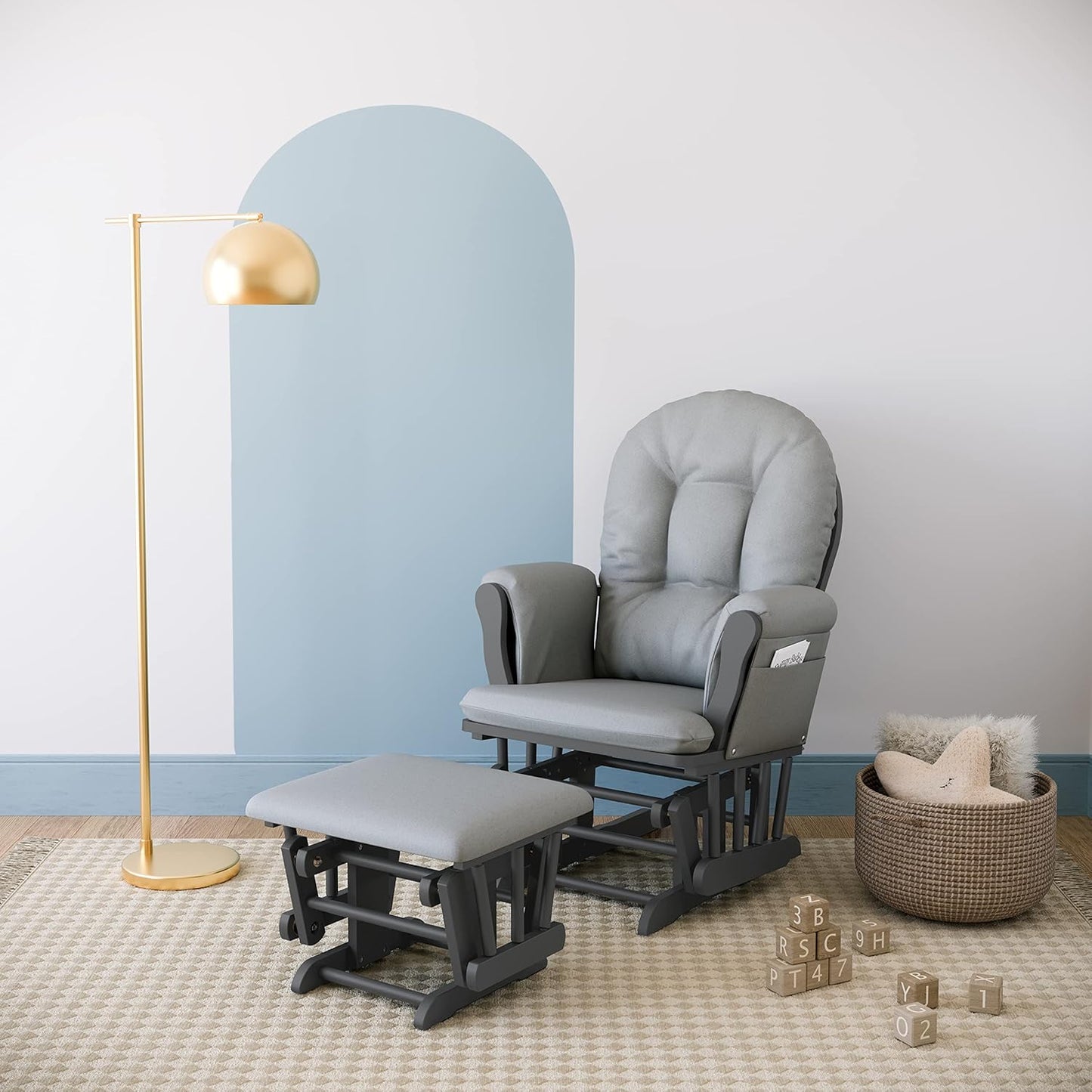 Storkcraft Premium Hoop Glider & Ottoman (Pebble Gray/Light Gray) — GREENGUARD Gold Certified Nursery Glider, Solid Wood Craftsmanship, Smooth-Gliding Nursery Chair and Ottoman, Award-Winning