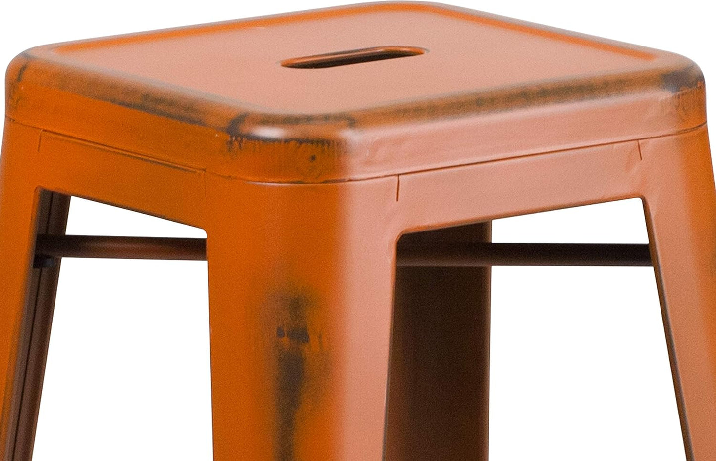 Flash Furniture Kai Commercial Grade 30" High Backless Distressed Orange Metal Indoor-Outdoor Barstool