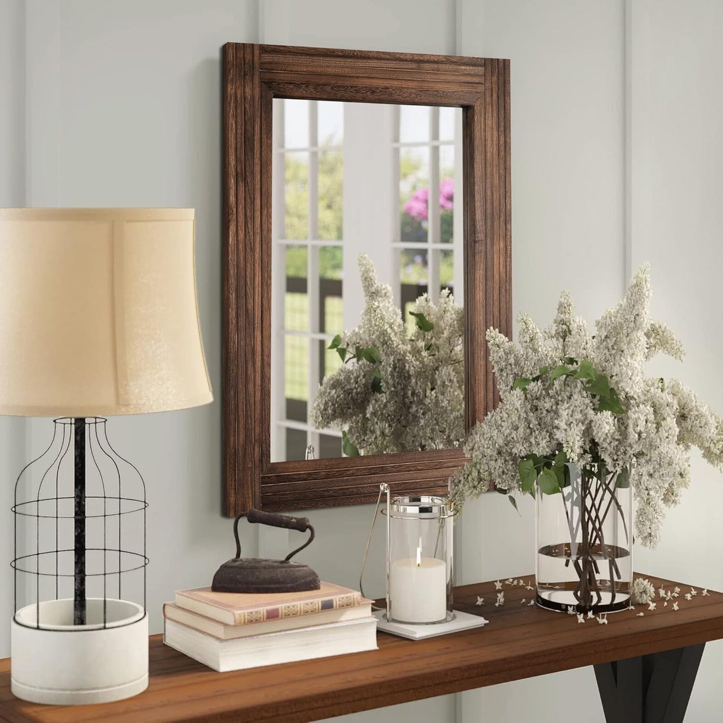 YOSHOOT Hand-Made Wooden Spliced Wall Mirror for Bathroom, Rustic Farmhouse Vanity Mirror, Décor Wall Art, Solid Wood Frame, Vertical or Horizontal Hanging