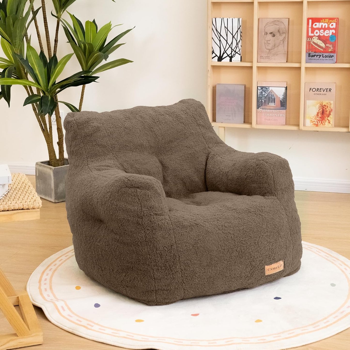 Bean Bag Chair with Filler, Bean Bag Sofa with Tufted Soft Stuffed Filling, Fluffy and Lazy Sofa, Comfy Cozy BeanBag Chairs with Memory Foam for Dorm, Apartment, Living Room (Brown)