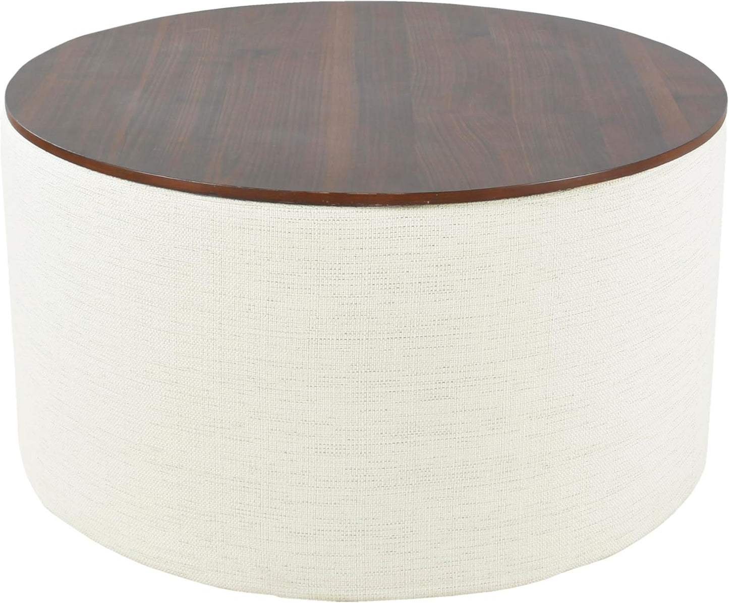 HomePop Modern Fabric Storage Ottoman with Wood Top - Stain-Resistant Cream Woven