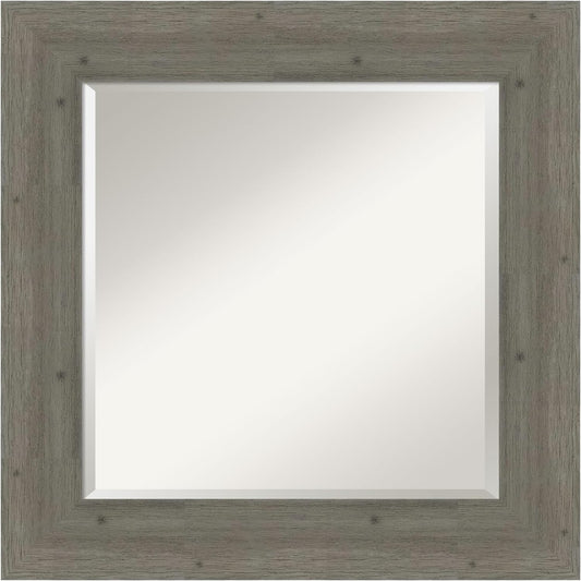 Amanti Art Grey Wall Mirror 27x27 Fencepost Grey Square Bathroom Mirror for Wall Decor Living Room, Medium Country Rustic Wood Frame, Hangs Horizonally and Vertically, Bathroom Decor, Beveled Edge