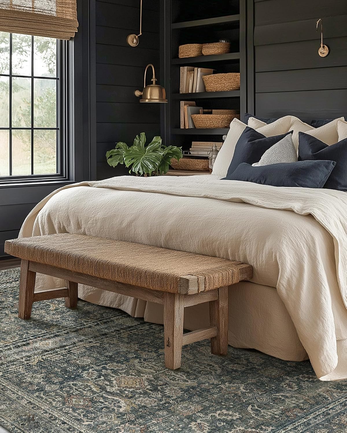 5X7 Area Rugs Machine Washable Rugs for Living Room, Vintage Boho Large Rugs for Bedroom Dining Room, Non Slip Indoor Soft Distressed Lightweight Thin Low Pile Carpet, Deep