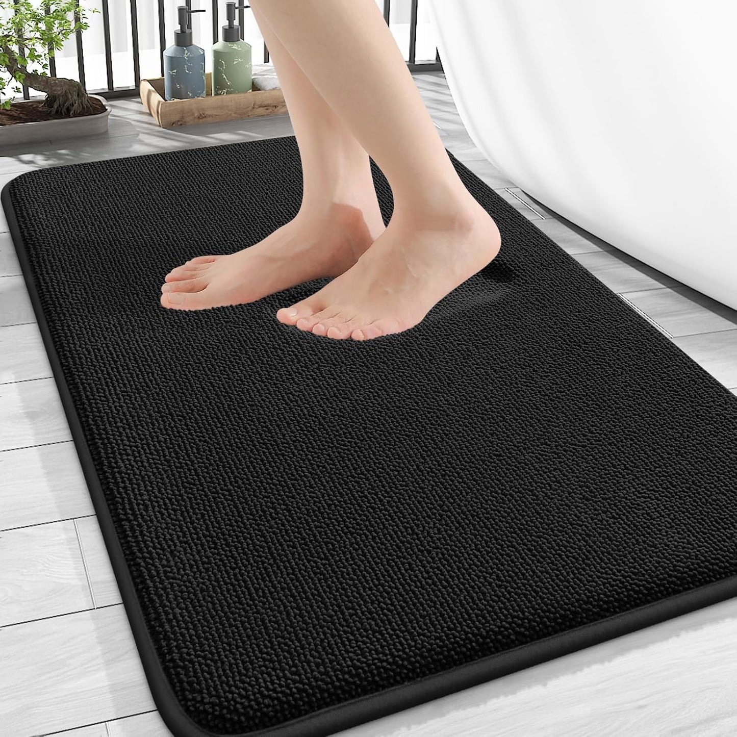 OLANLY Thick Memory Foam Bath Mat Rug 30x20, Extra Soft Absorbent Bathroom Rug, Quick Dry Bath Mats, Non-Slip, Machine Washable Carpet for Bathroom, Tub and Shower, Home Decor Accessories, Black