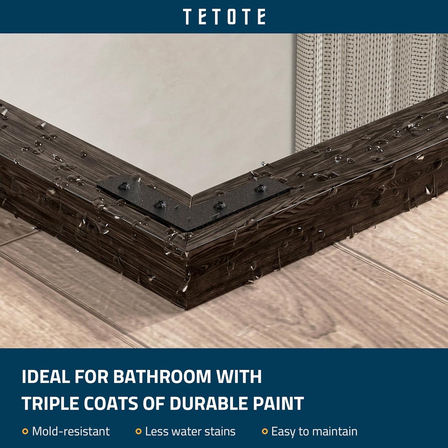 TETOTE 55 x 36 Black Wood Mirror for Bathroom Wall/Bedroom/Living Room/Entryway Farmhouse Rustic Bathroom Vanity Mirror for Over Sink Waterproof (Horizontal/Vertical Mounted)