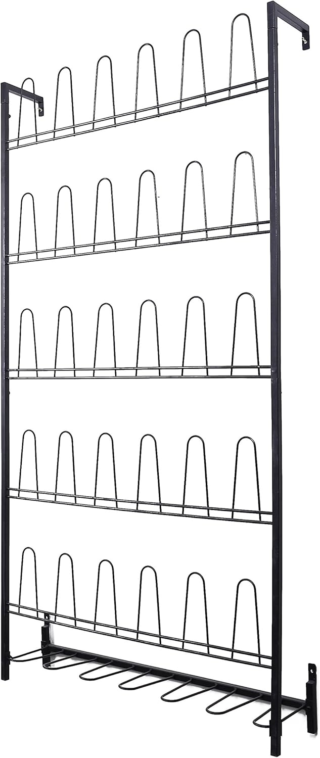MyGift Modern Matte Black Metal Hanging Shoe Rack for Walk in Closet, Mudroom and Entryway, Wall Mounted Space Saving Organizer for Shoes and Boots, Holds 18 Pairs