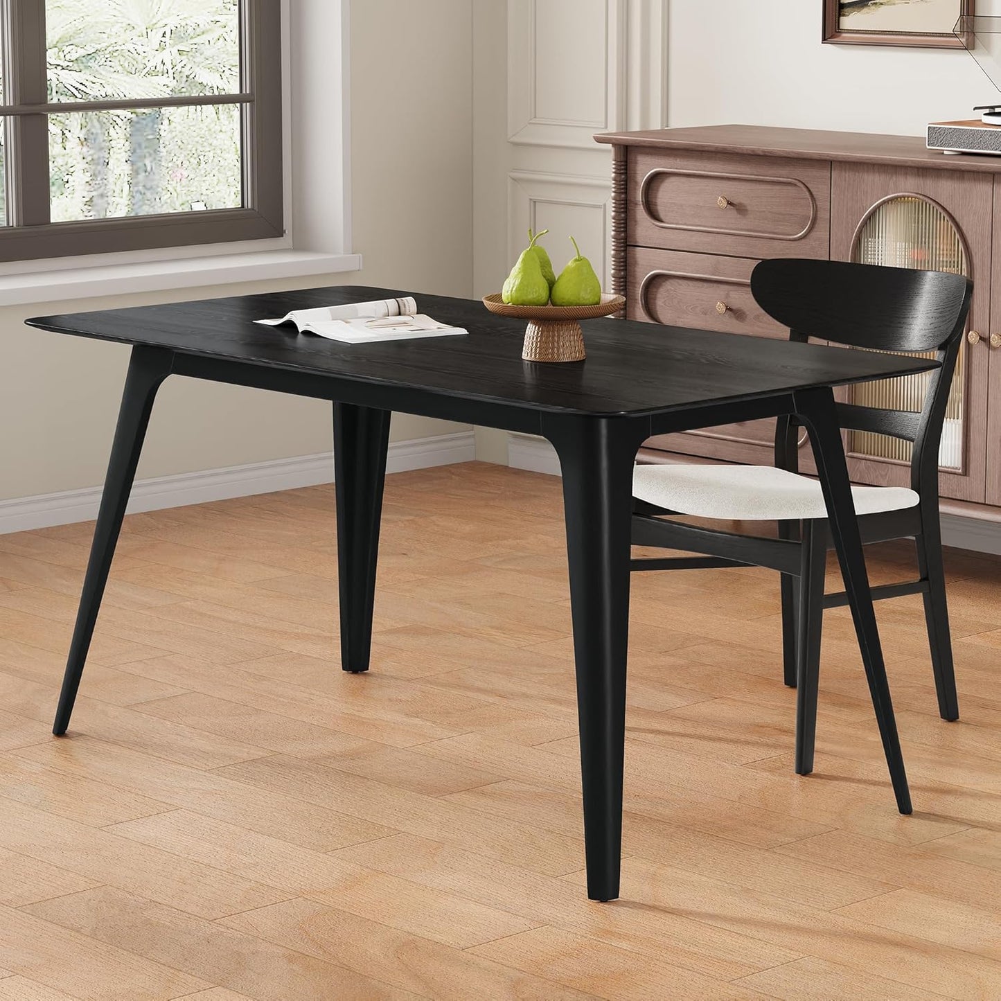 Mid-Century Modern Solid Wood Dining Table with Tapered Lesg for 4 People, 47.2inch, Kitchen or Living Room Furniture, Black