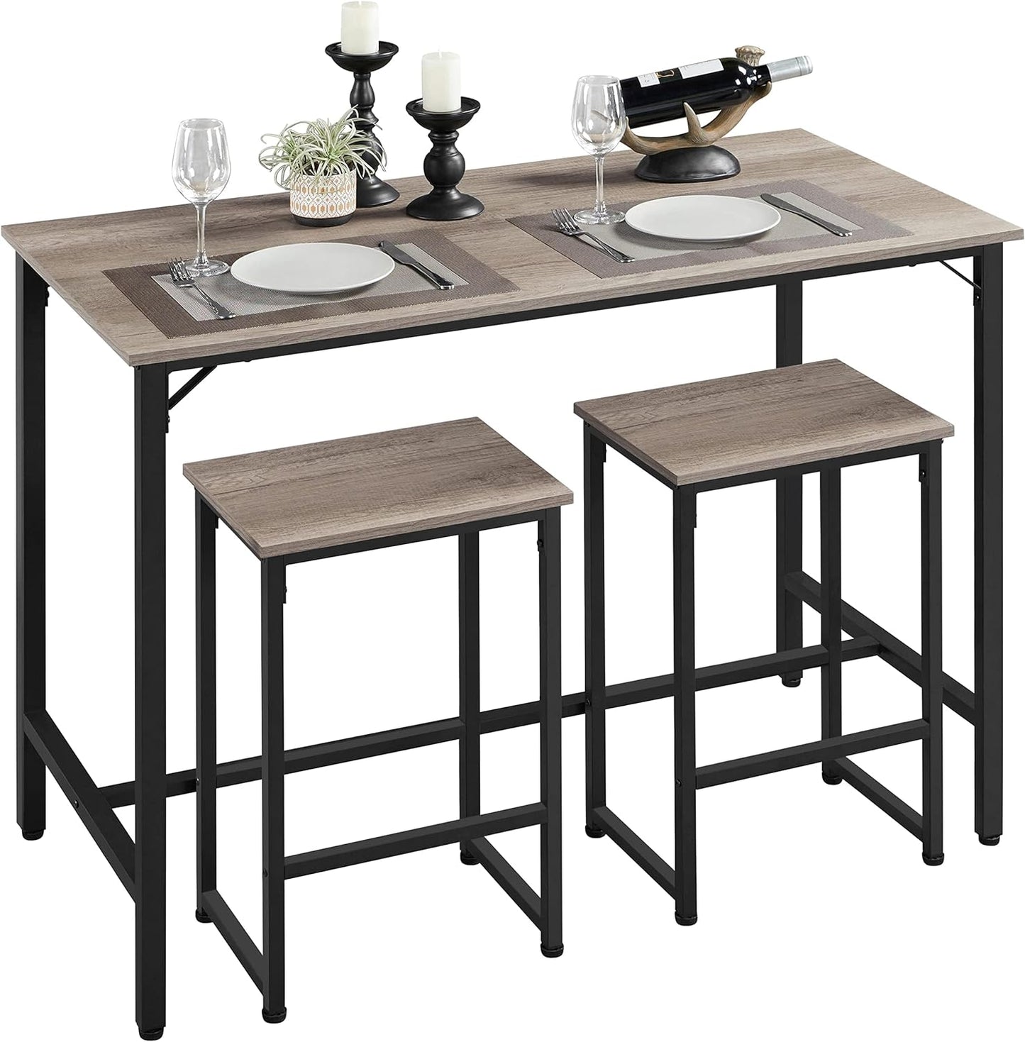 Yaheetech 3 Piece Dining Table Set, 47.5" Industrial Pub Table Set, Counter Height Kitchen Table with Bar Stools Set of 2, for Small Space, Apartment