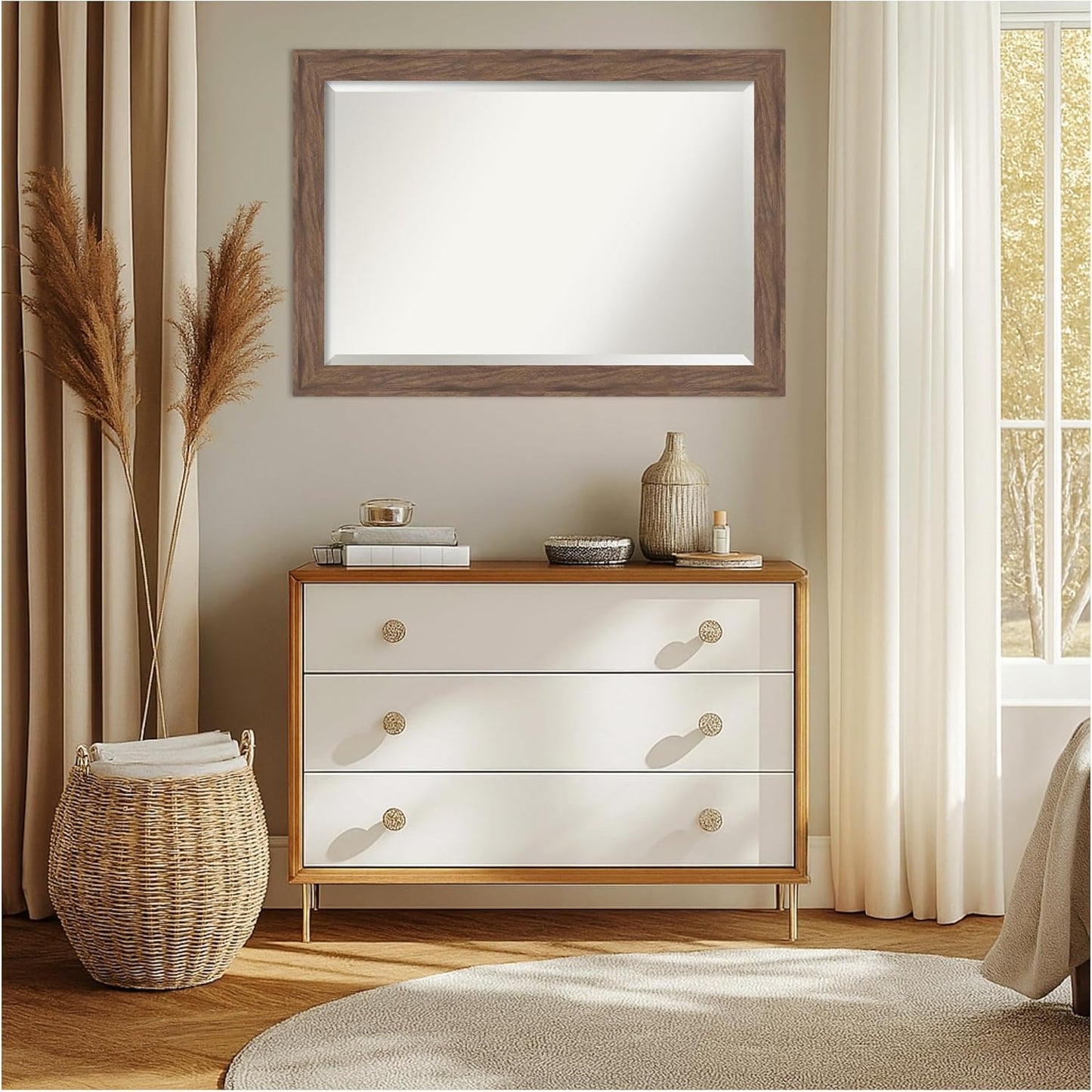 Amanti Art Brown Wall Mirror 29x41 Pia Medium Brown Rectangle Bathroom Mirror for Wall Decor Living Room, Large Casual Frame, Hangs Horizonally and Vertically, Bathroom Decor, Beveled Edge