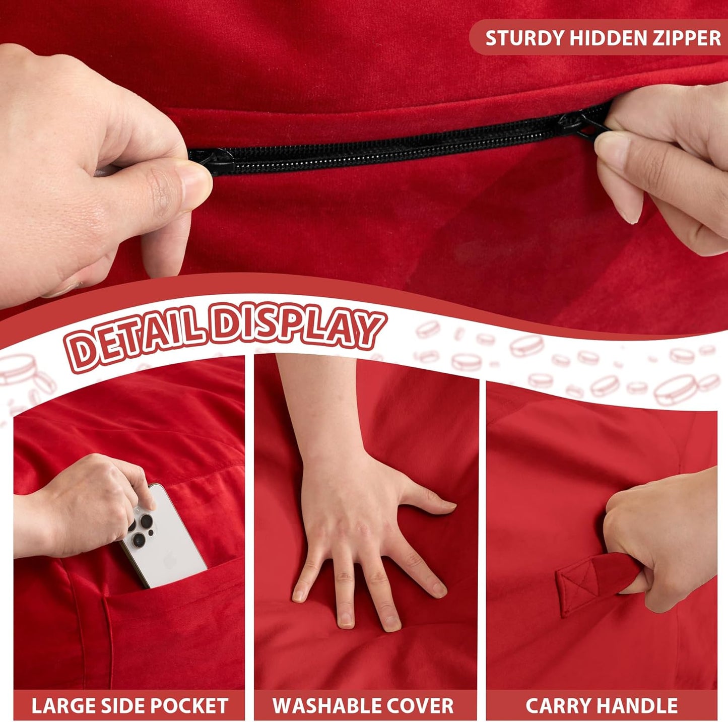 HABUTWAY XX-Large Bean Bag Chair: Giant 7' Memory Foam Furniture Bean Bag Chairs for Adults with Microfiber Cover 7Ft (Red)