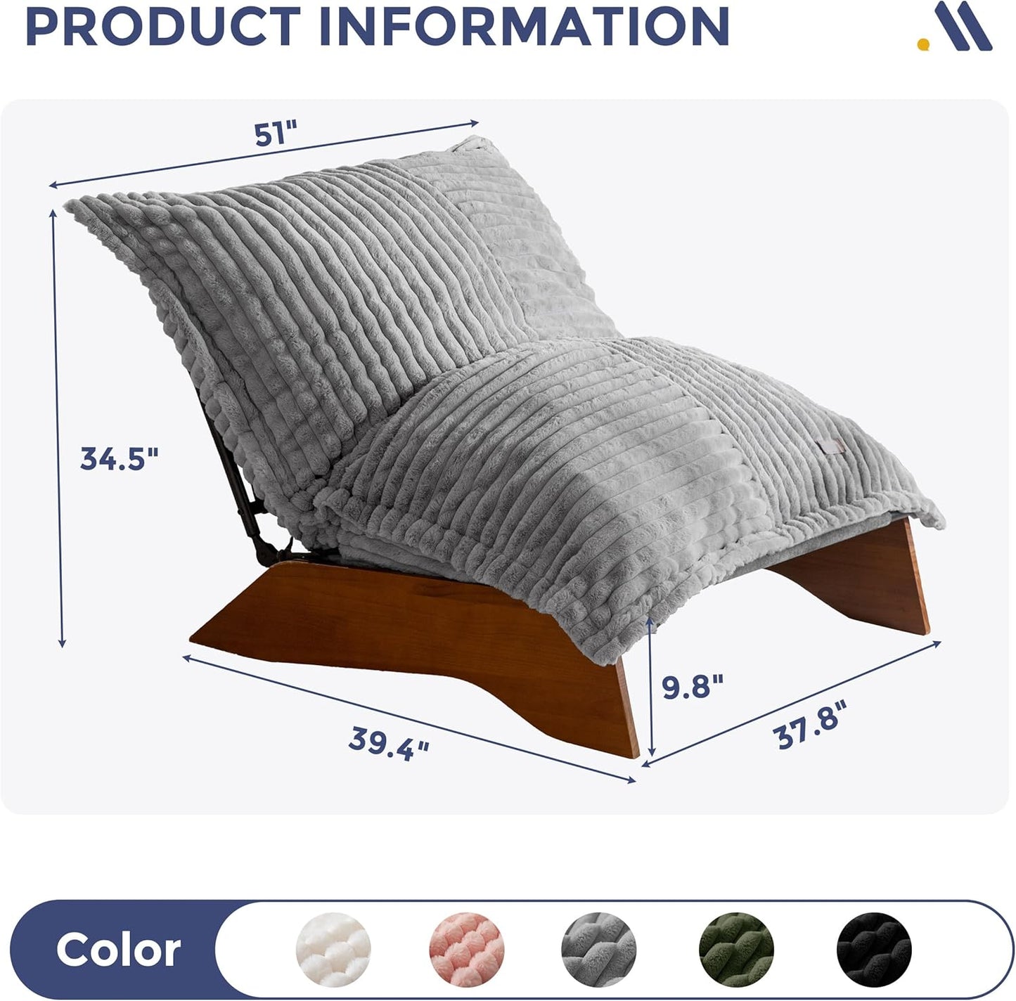 MAXYOYO Adjustable Living Room Chair, 3-Position Bean Bag Chair with Removable Cover, Upholstered Accent Chair with Frame, Soft Reclining Lounge for Bedroom, Apartment, Office, Grey