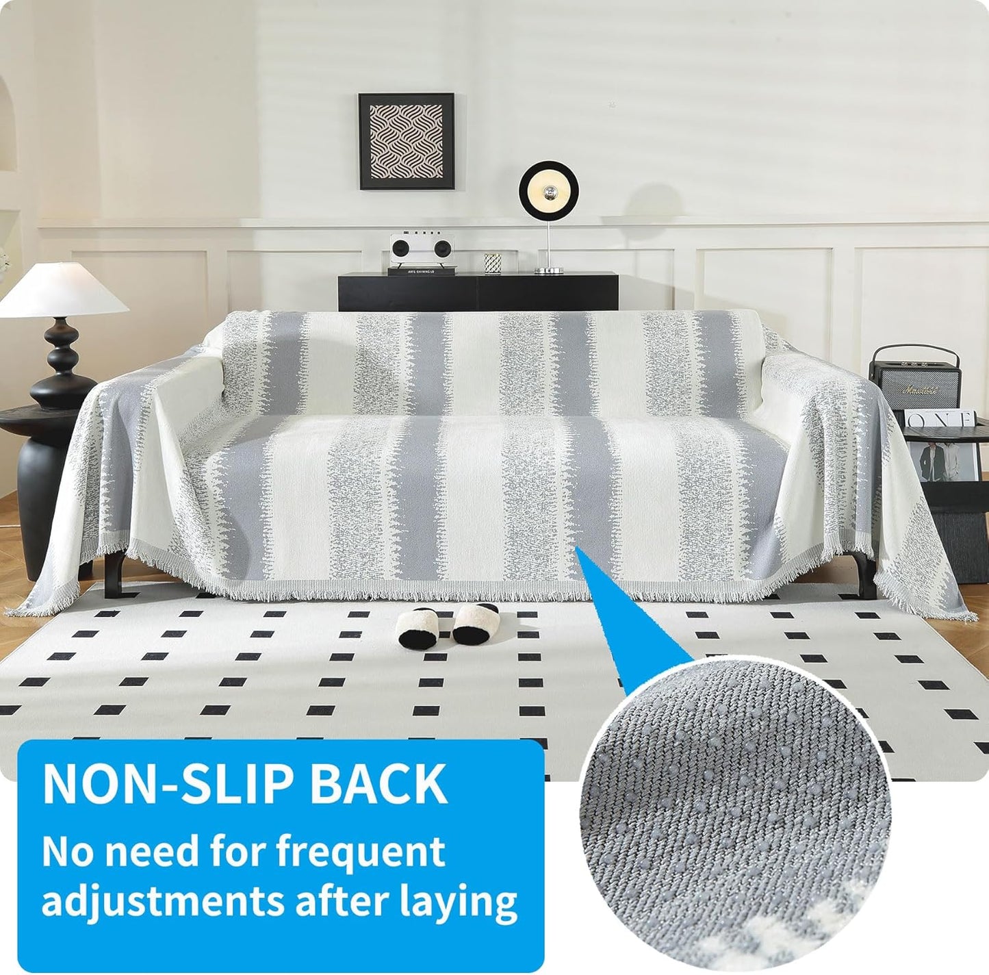 LUFEIJIASHI Boho Couch Covers for Sofa Non Slip Sofa Covers Washable Couch Covers for 3 Cushion Couch Sofa Pet Friendly Sectional Couch Cover Blanket Furniture Protector for Dogs (Grey, 91"x134")