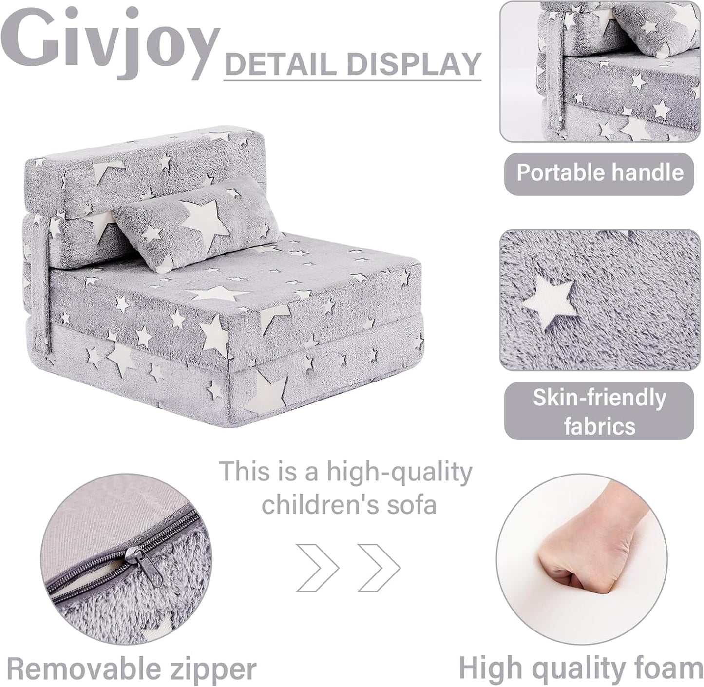 Folding Sofa Bed Floor Mattress for Kids with Pillow, Toddler Folding Floor Nap Mat for Sleeping, Child Fold Up Sofa Futon Folding Floor Lounger Chair Bed with Storage Bag