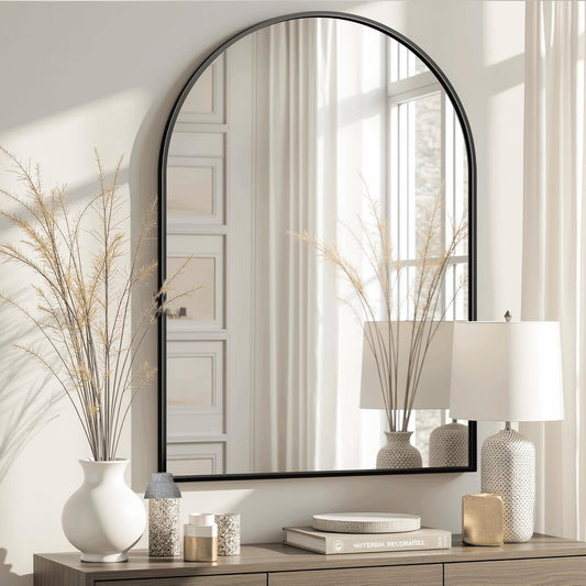 Arched Bathroom Mirror for Wall,Mirror for Vanity,38''x26'' Large Wall Mounted Mirror, Metal Frame (38'' x 26'', Black)